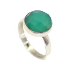 Ring Silver 925 Sterling Unisex Green Onyx Gem Round Stone B 810